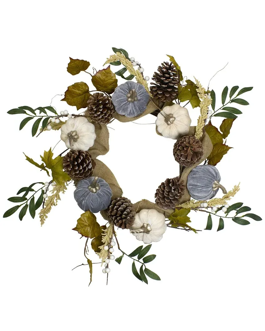 Pumpkins Foliage Grapevine Thanksgiving Wreath - Brown