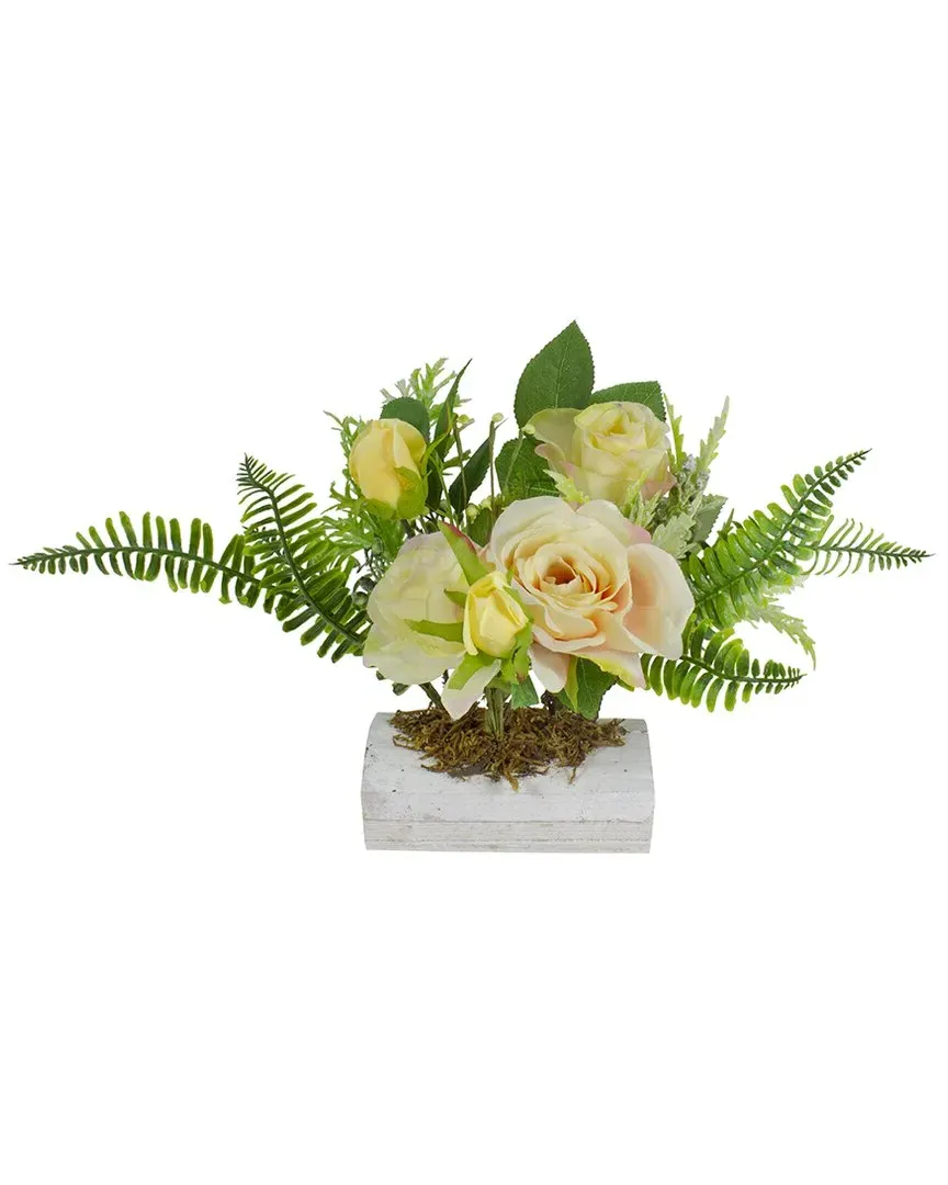 Ranunculus & Rose Wooden Tabletop Statue - Yellow image