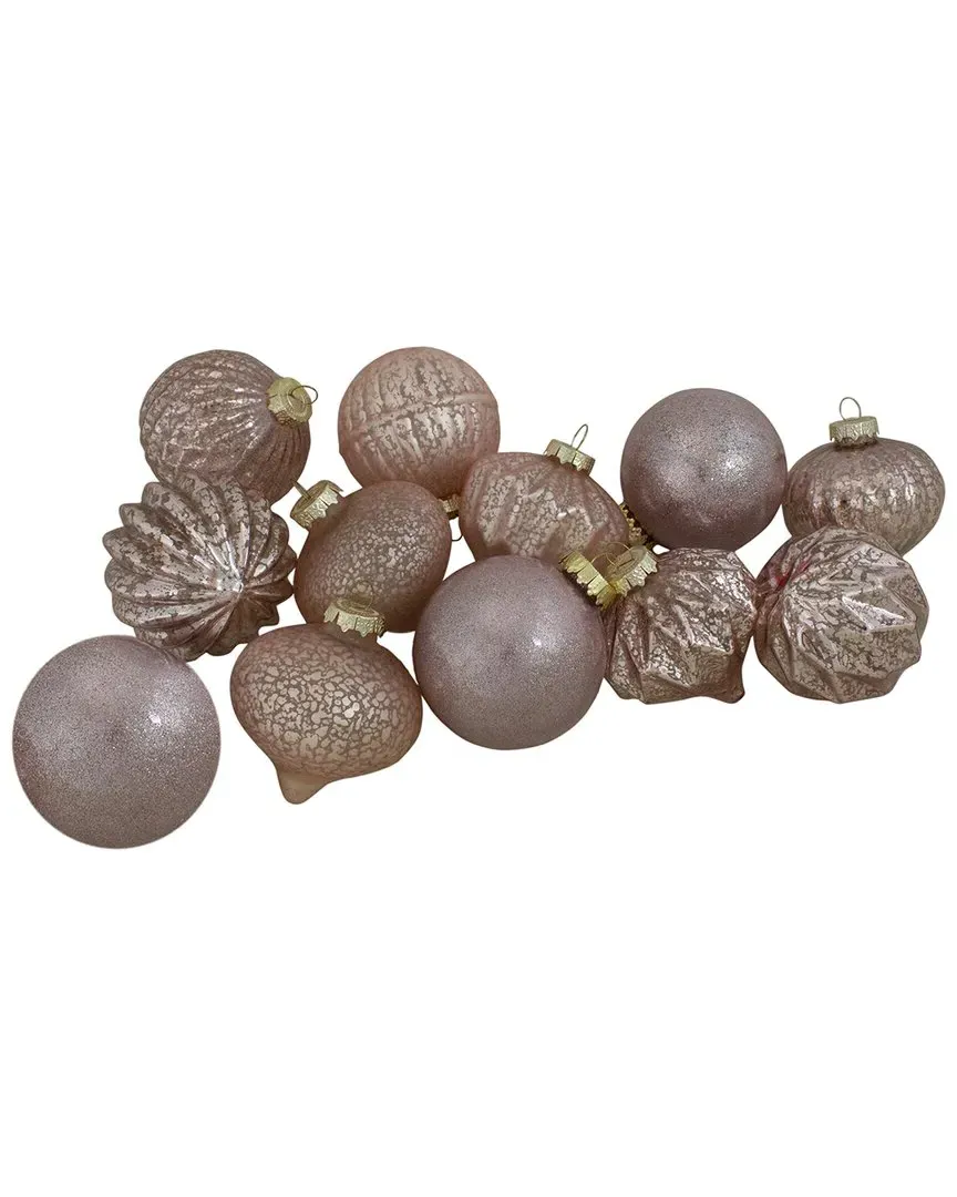 Set of 12 Finial Glass Ball Christmas Ornaments - Pink, Glass