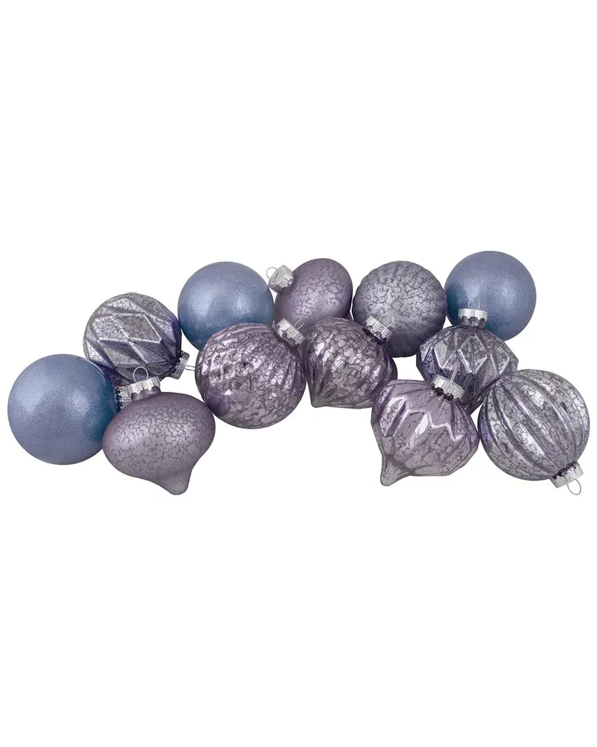 Set of 12 Finial Glass Ball Christmas Ornaments - Purple, Glass