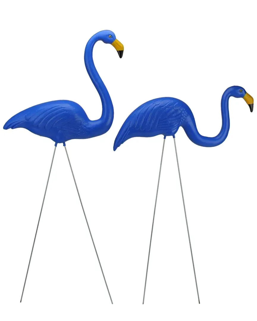 Set of 2 Tropical Flamingo Outdoor Lawn Stakes - Blue image