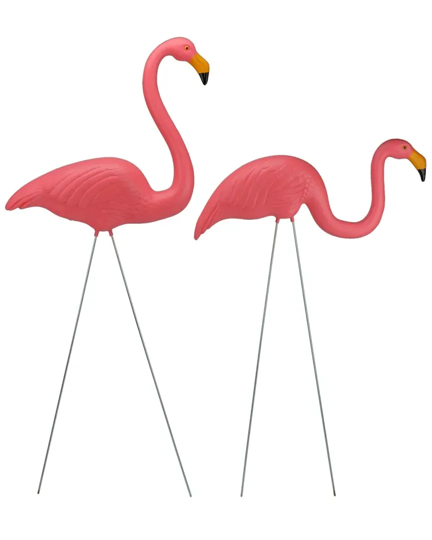 Set of 2 Tropical Flamingo Outdoor Lawn Stakes - Pink