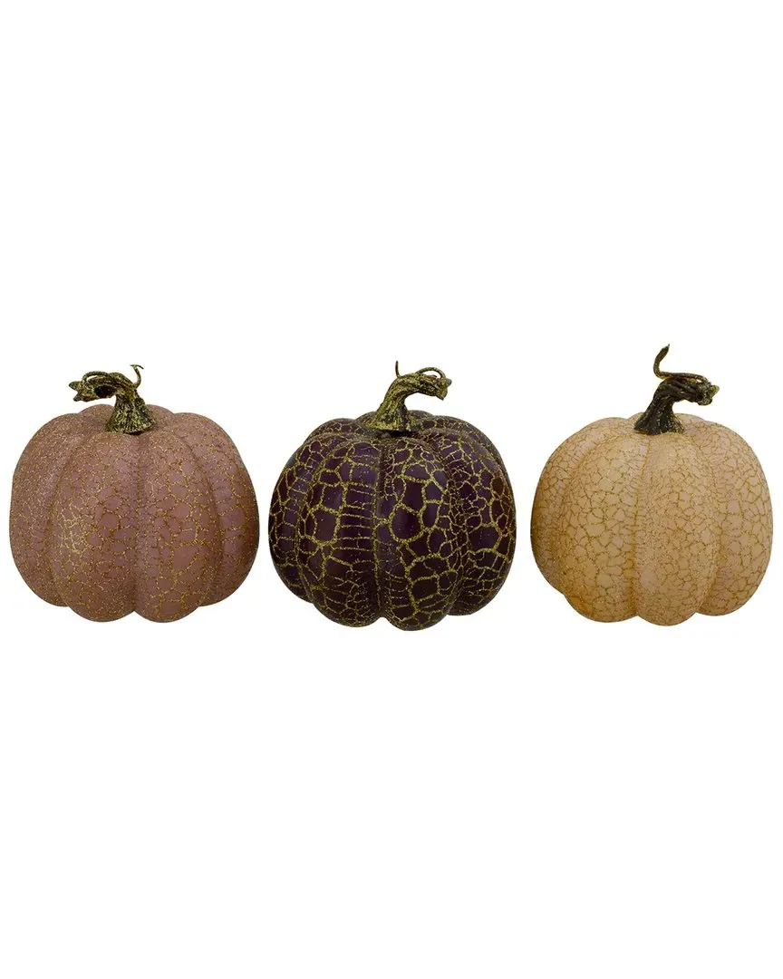 Set of 3 Fall Harvest Tabletop Pumpkins - Orange, Plastic image