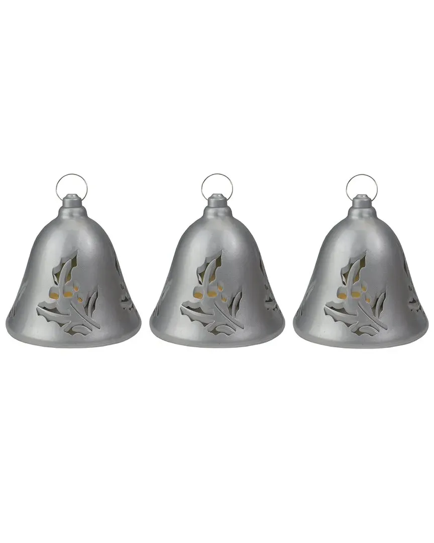 Set of 3 Musical Lighted Christmas Bells - Silver