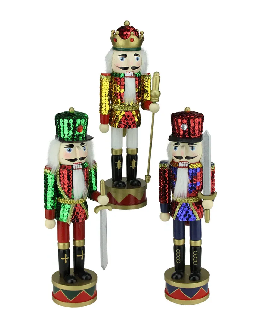 Set of 3 Sequin Jacket Christmas Nutcrackers 14in - Wood