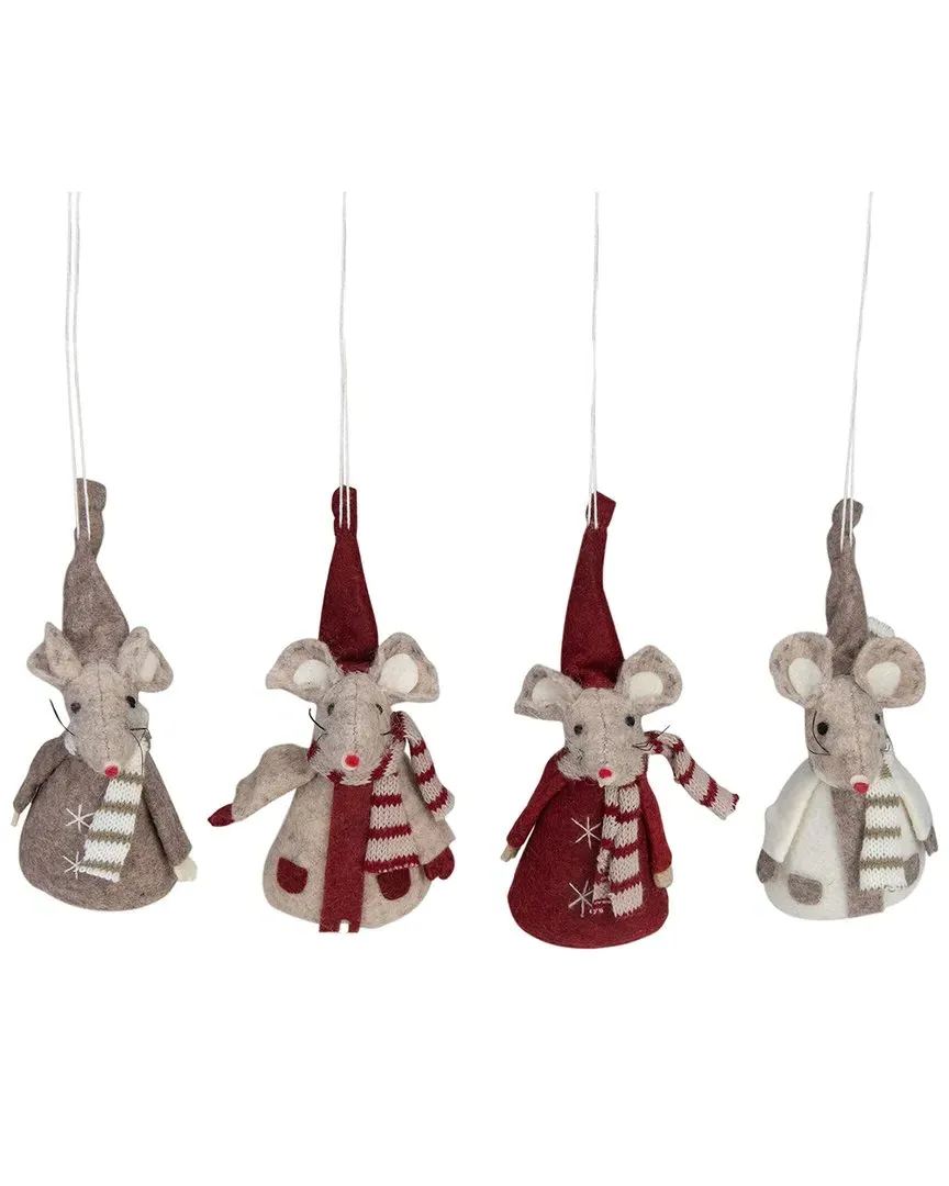 Set of 4 Standing Mice Christmas Ornaments - Red, Fabric image