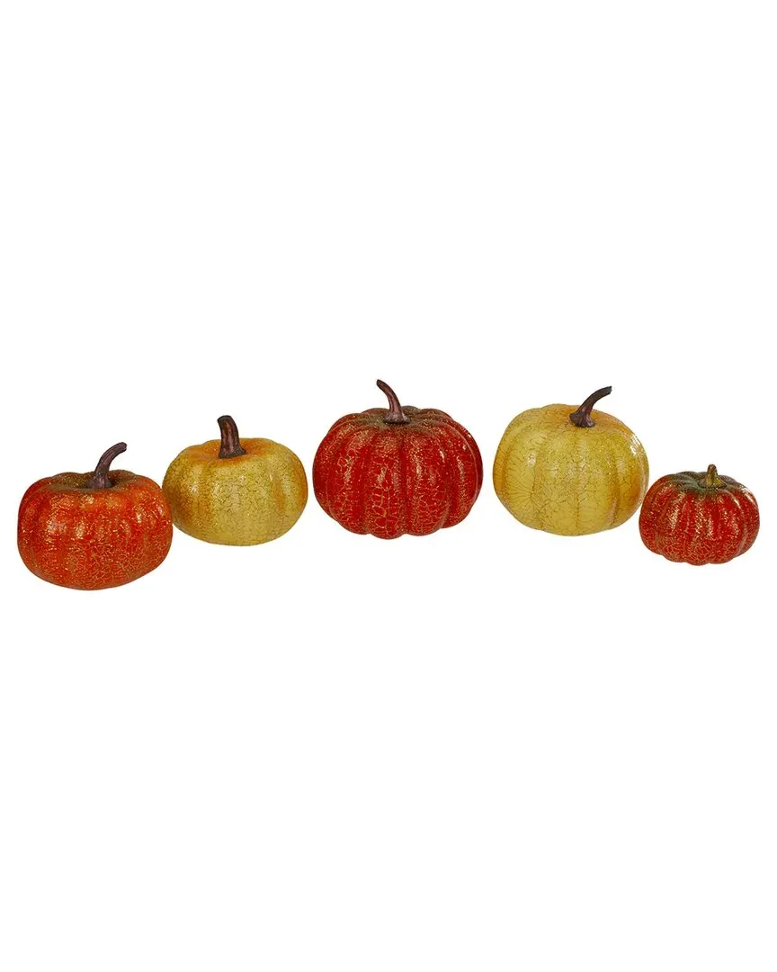 Set of 5 Artificial Fall Pumpkins Decoration - Orange