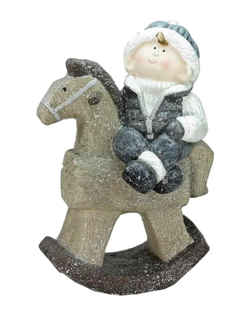Sparkly Little Boy on Rocking Horse Christmas Tabletop Figure - Blue