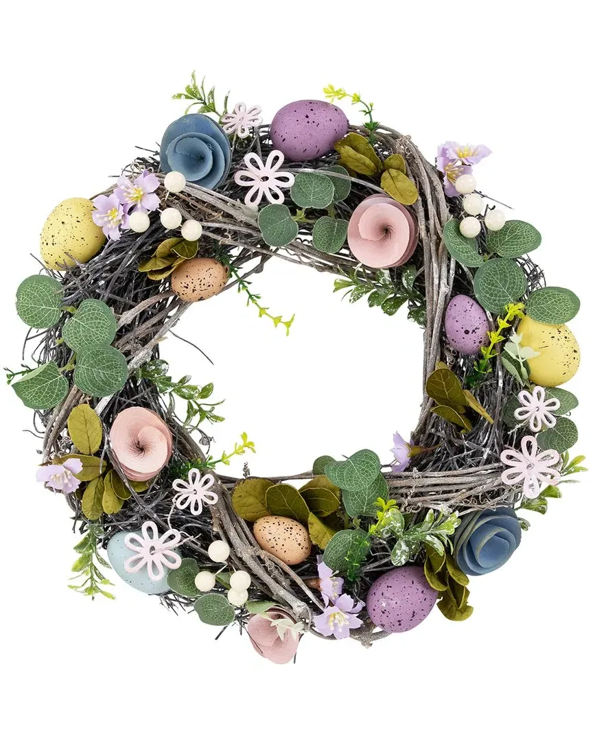 Speckled Eggs & Flowers Easter Wreath - Brown