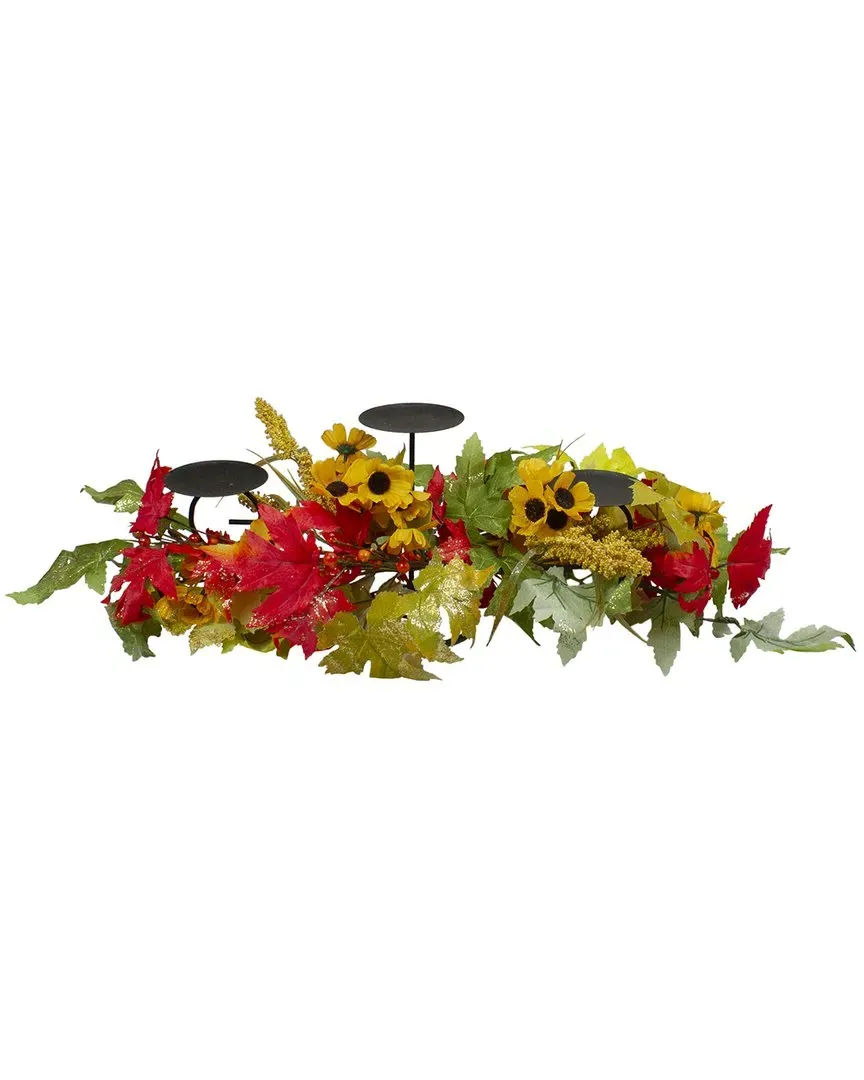 Sunflower & Leaves Fall Harvest Candle Holder - Yellow, Metal image