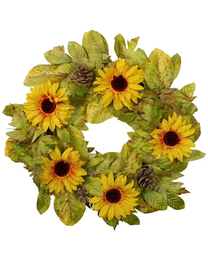 Sunflower & Pine Cone Artificial Fall Wreath - Yellow image