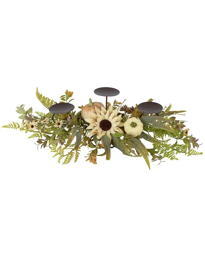 Sunflower & Pumpkins Fall Harvest Triple Candle Holder