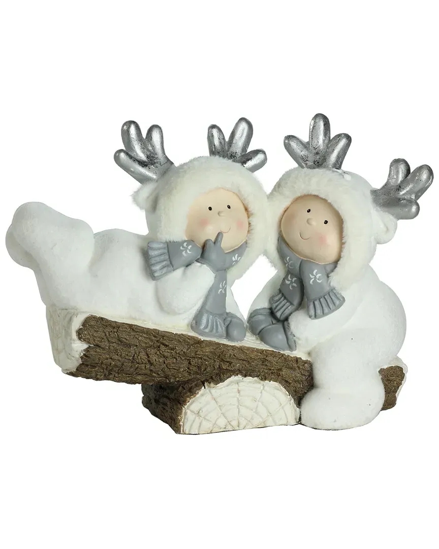 White Winter Children on Seesaw Christmas Table Decoration - Silver image