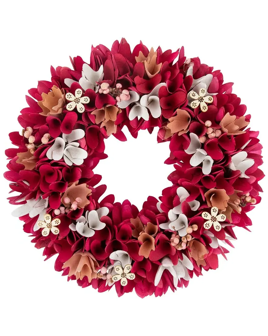 Wooden Floral Spring Wreath with Berries - Red