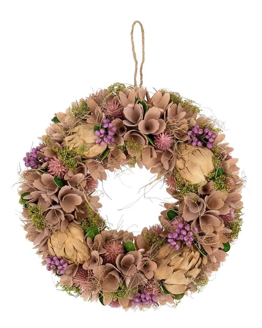 Wooden Floral Spring Wreath with Preserved Artichoke - Beige