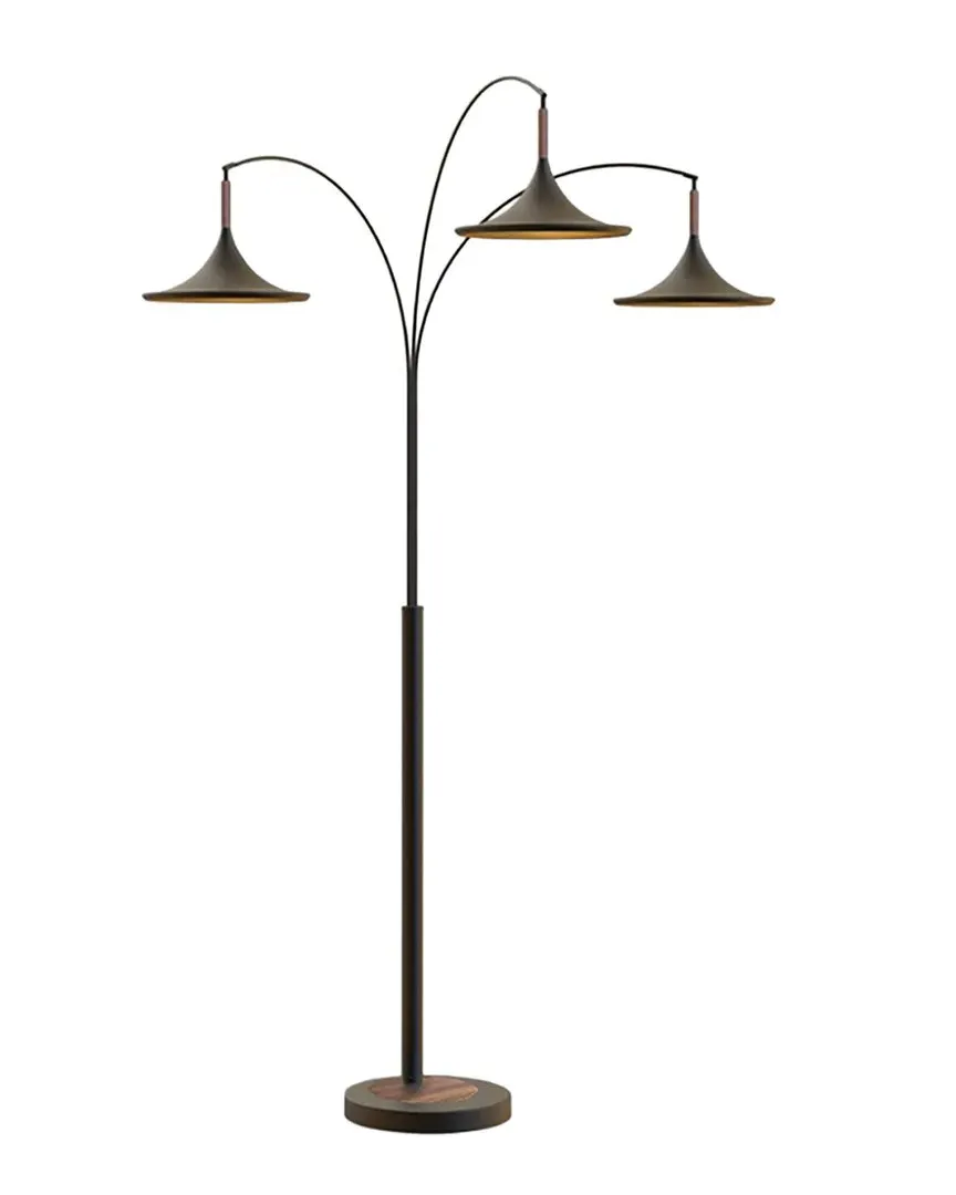 Lodi 3-Light Arc Floor Lamp - Black, Walnut
