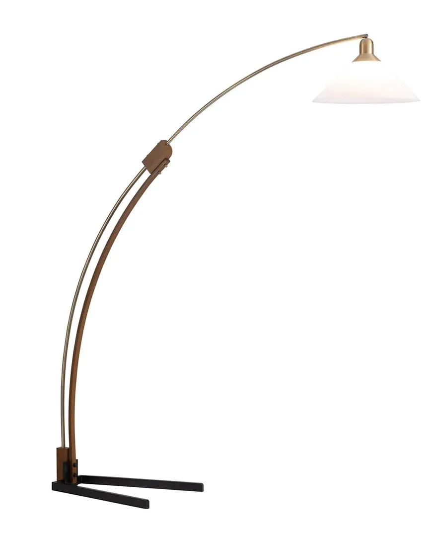 Melmar Arc Floor Lamp - Weathered Brass, Wood