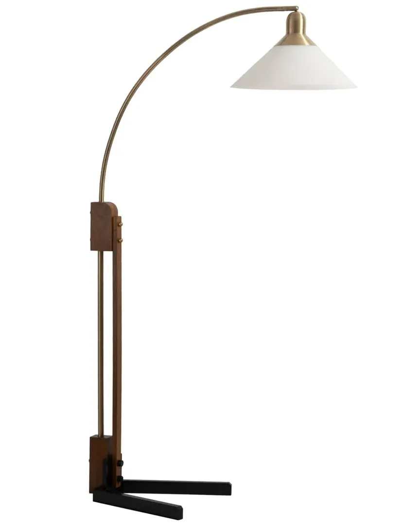 Melmar Chairside Arc Floor Lamp - Weathered Brass, Wood image