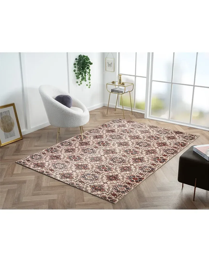 Bergen Floral Tile Easy Care Polyester Rug - Beige image