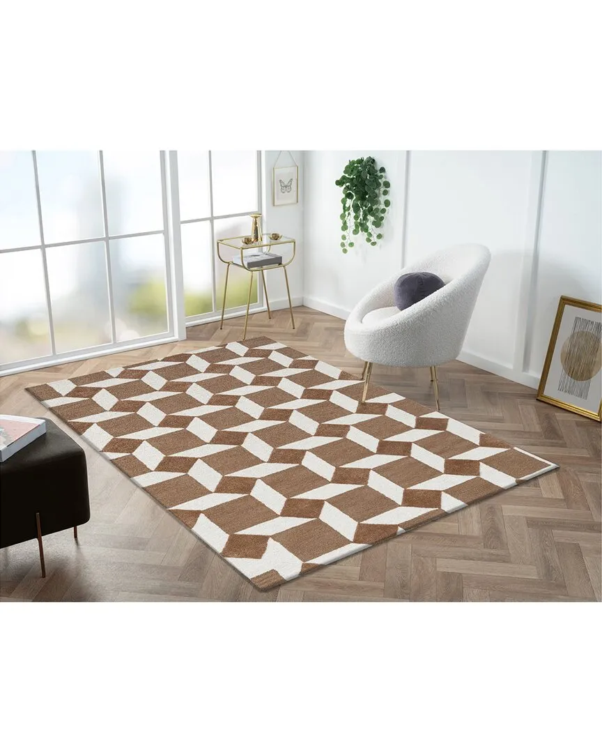 Table Tufted Cube Motif Wool Rug - Rust image