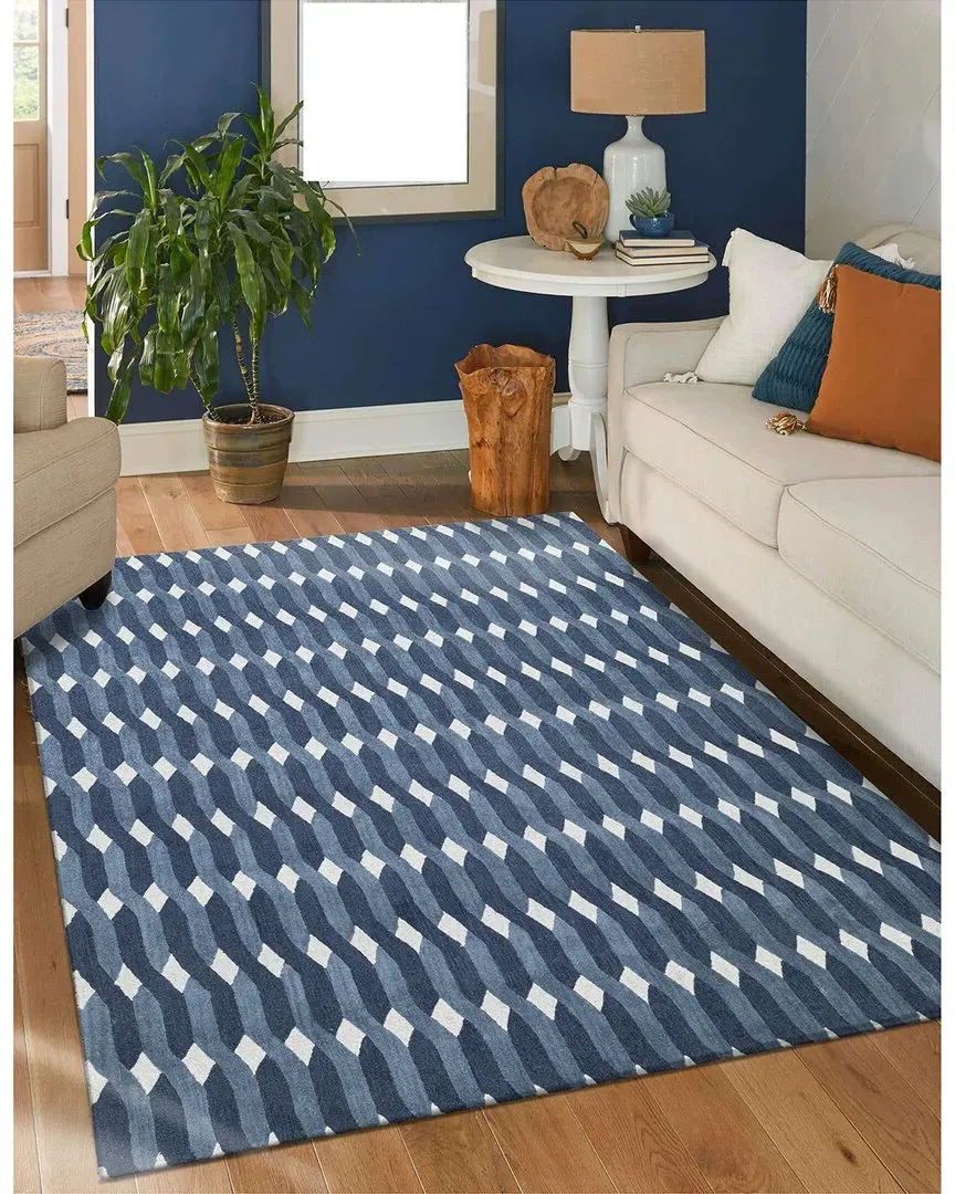 Table Tufted Geometric Wool Rug - Blue
