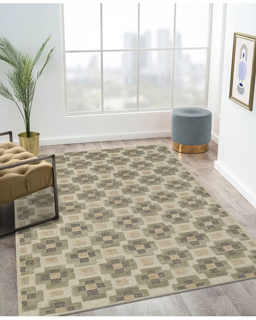 Table Tufted Tile Motif Wool Rug - Green