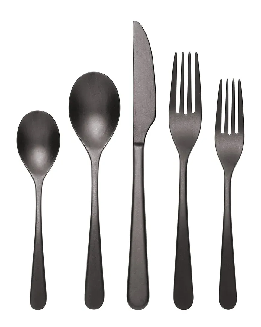 Kenbrook Tumbled 20pc Flatware Set - Black, Stainless Steel