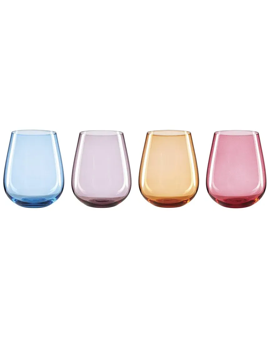 True Colors Set of 4 Stemless Wine Glasses - Multicolor, Glass image