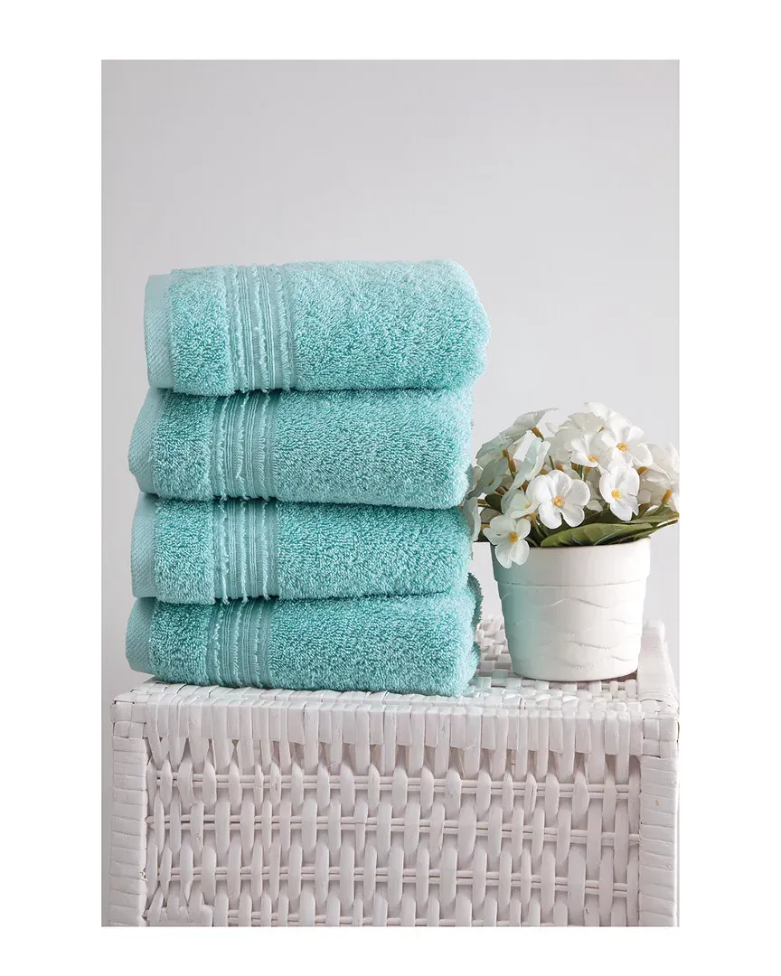 Cascade Hand Towels Set of 4 - Aqua, Turkish Cotton