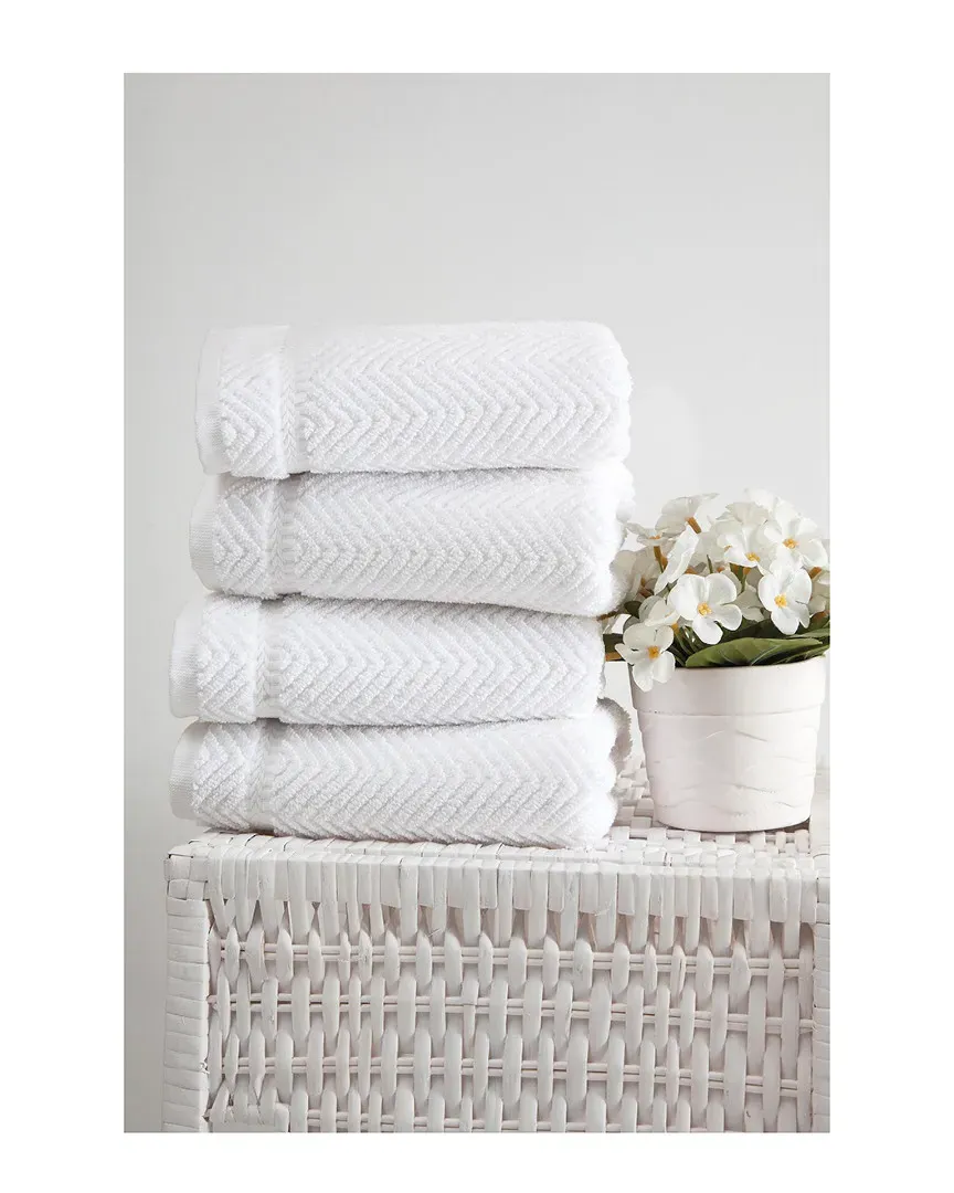 Maui Hand Towel Set of 4 - White, Turkish Cotton