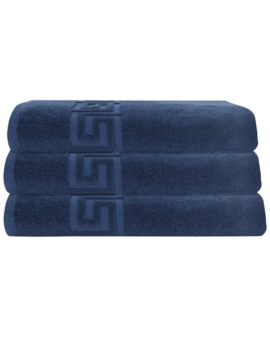 Milos Greek Key 3-Piece Bath Towel Set - Navy, Turkish Cotton image