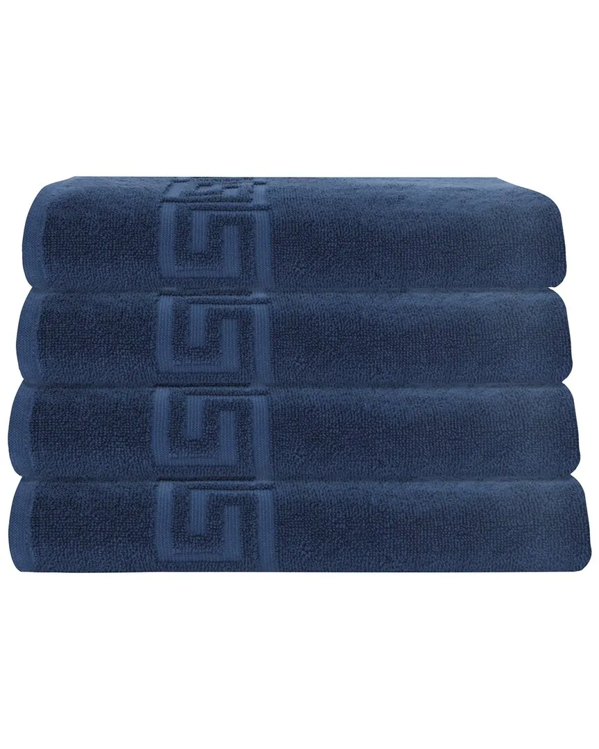Milos Greek Key 4-Piece Bath Towel Set - Navy, Turkish Cotton