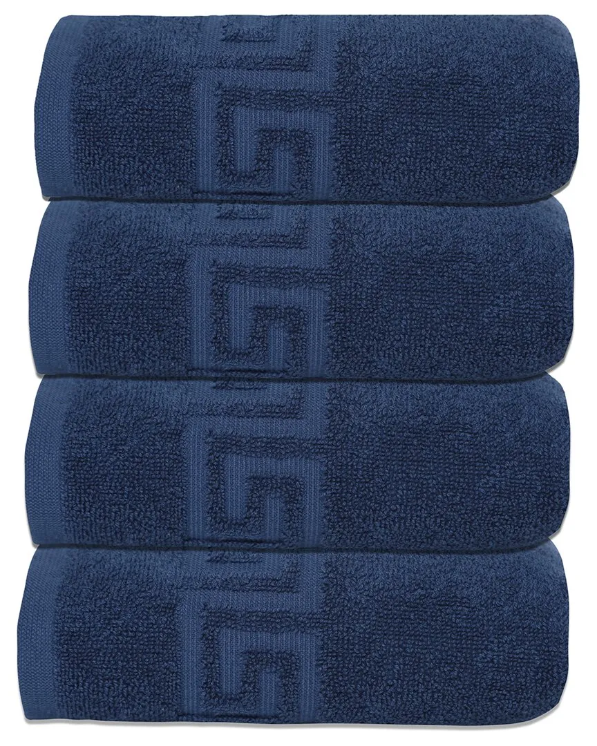 Milos Greek Key 4-Piece Hand Towel Set - Navy, Turkish Cotton image