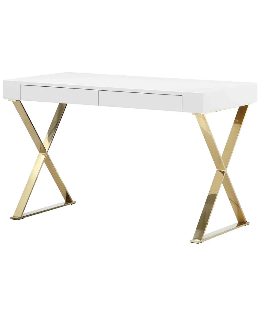 X-Leg Desk with Drawers - White