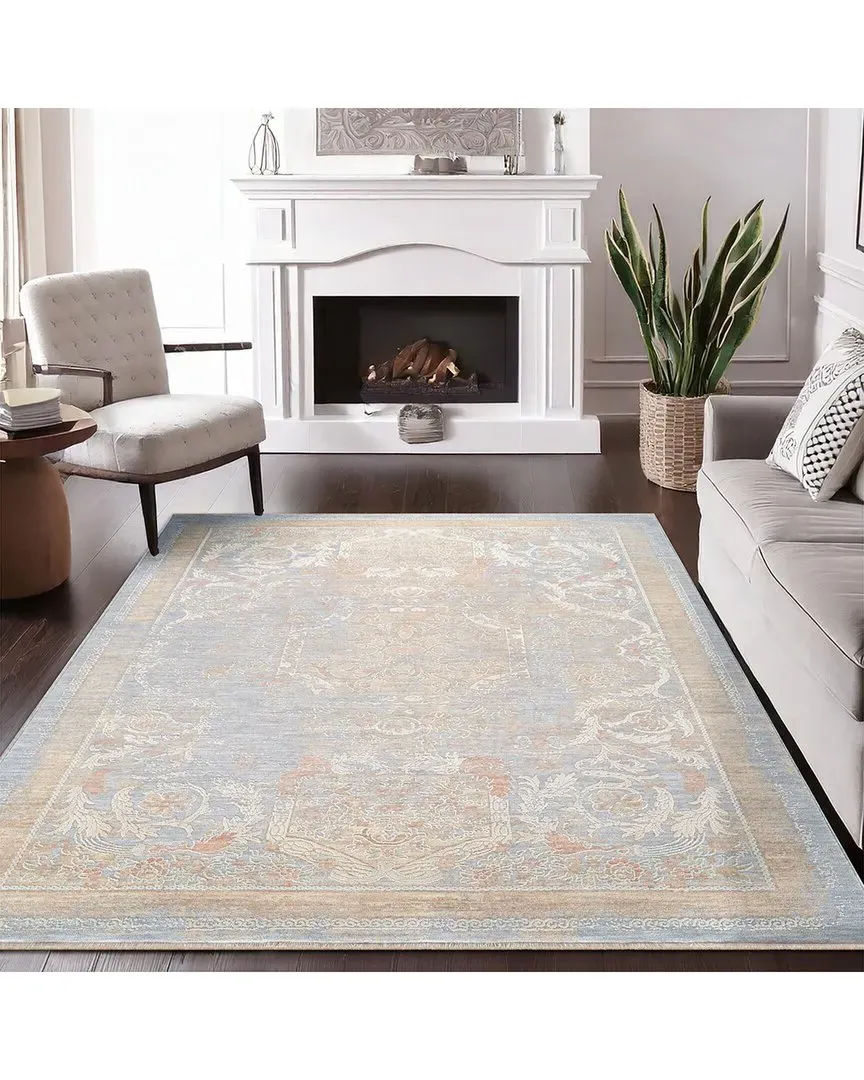 Amboise Turkish Rug with Medallion Design - Light Blue, Polyester
