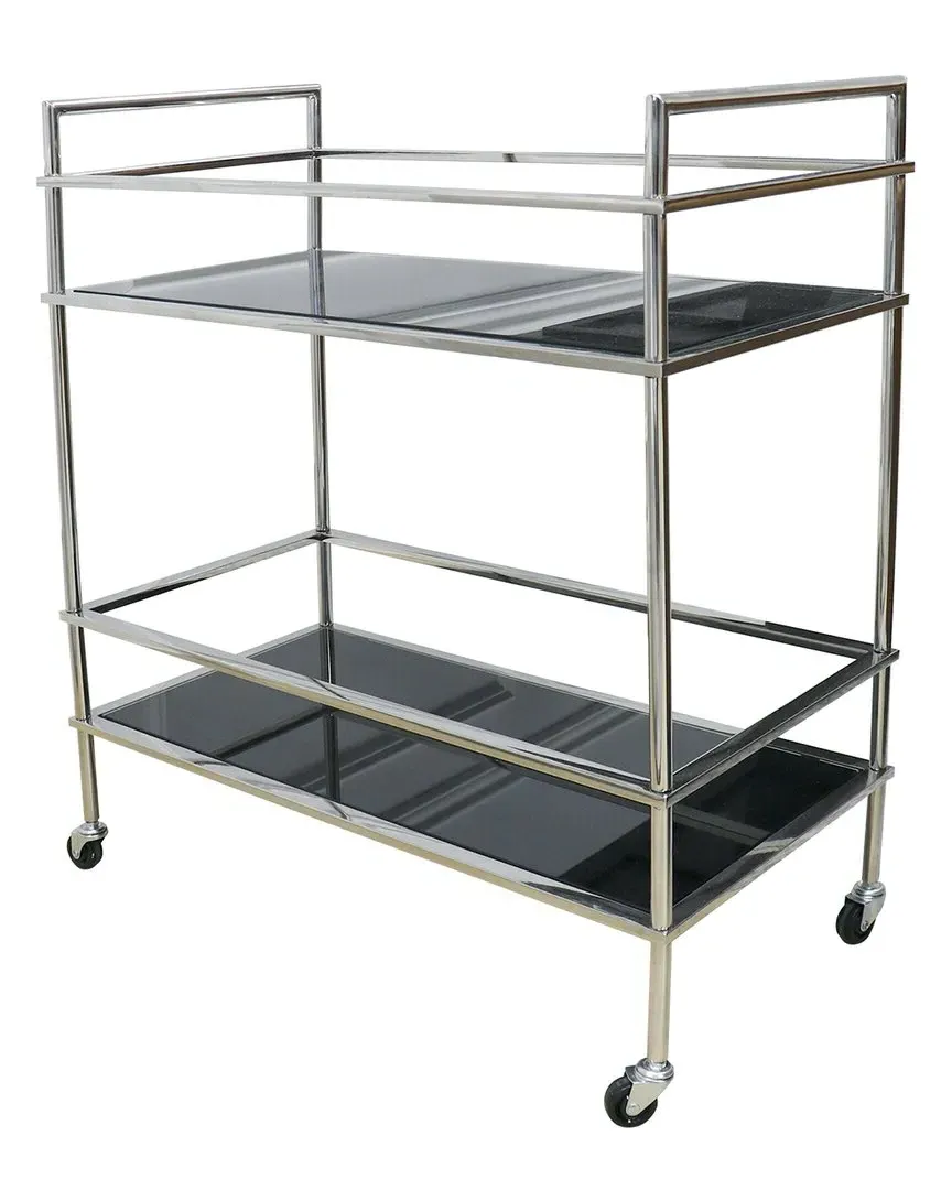 Luxe Glass Serving Table with Casters - Black, Steel