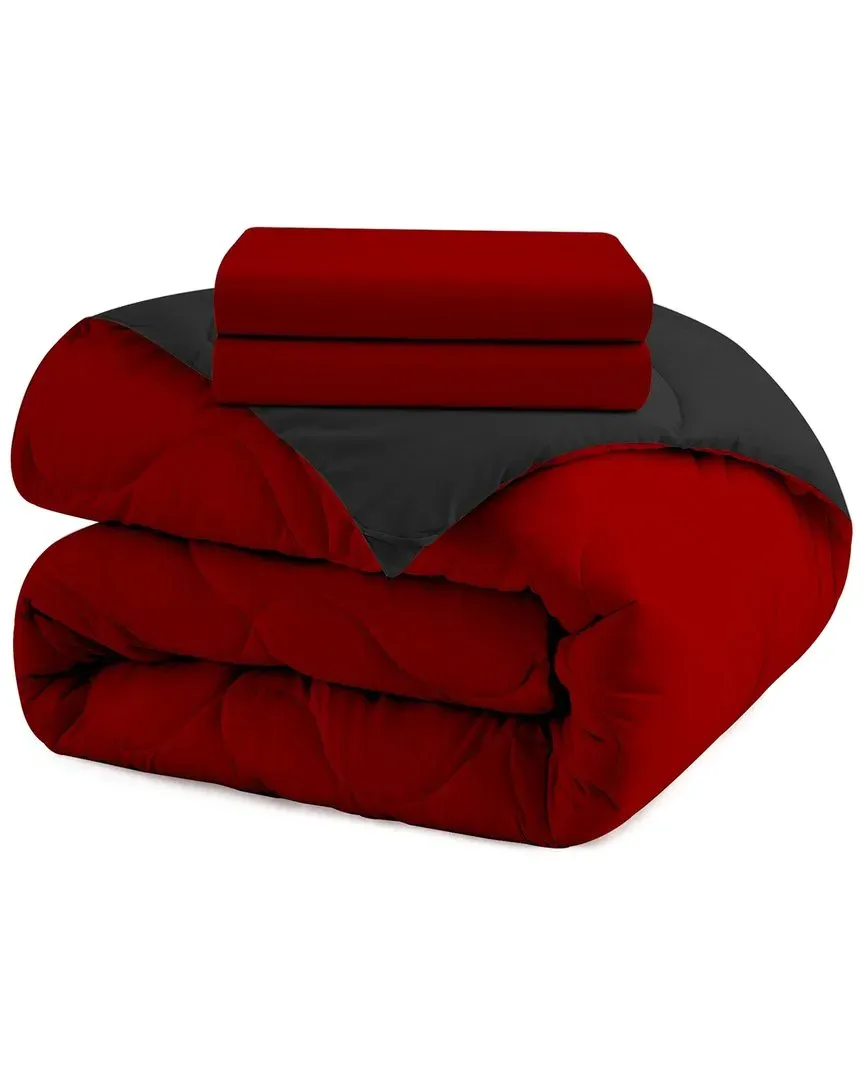 Reversible Down Alternative Comforter Set - Black Red image