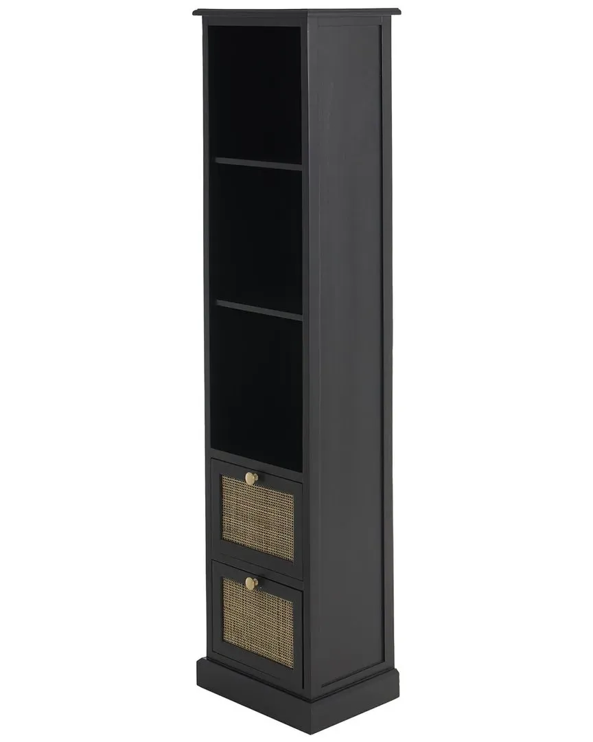 2-Drawer Storage Cabinet with Rattan Front - Black, Pine image