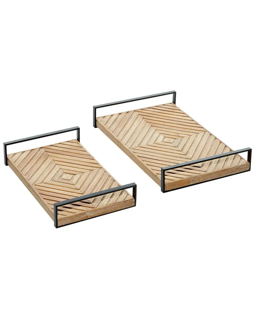 2-Piece Tray Set - Brown, Wood