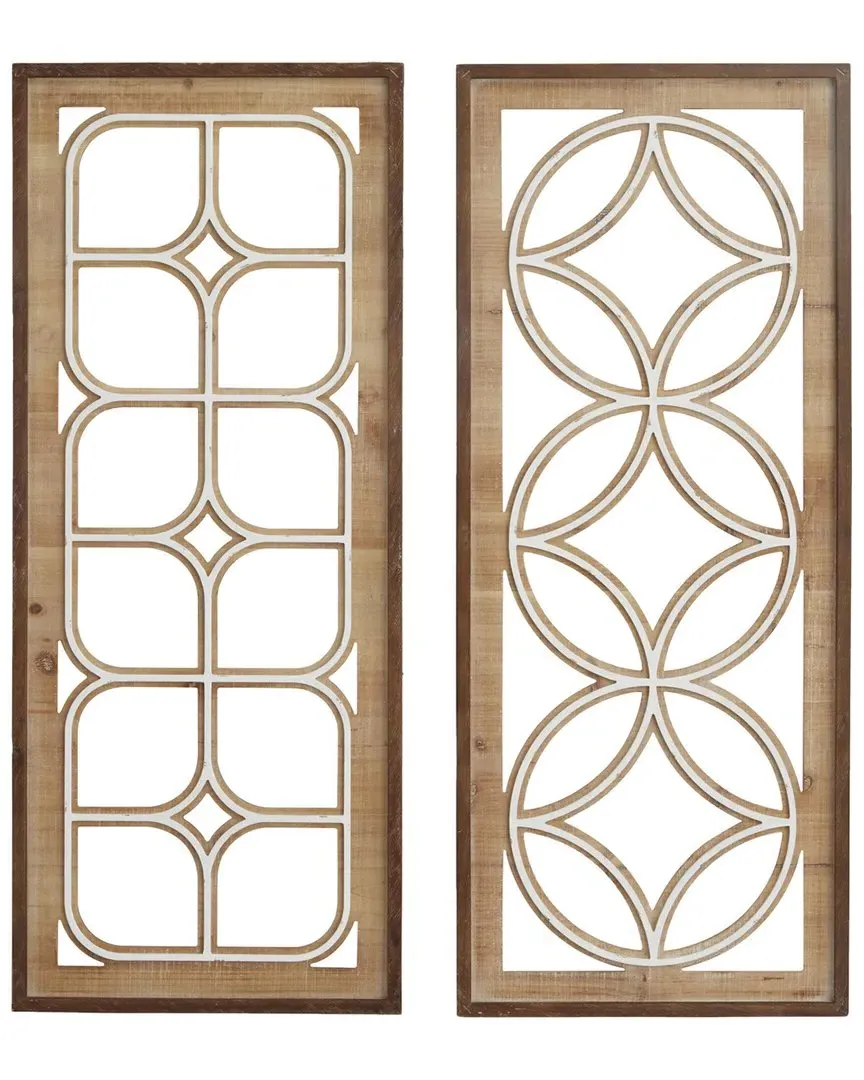 2pc Wood Geometric Wall Decor - Brown