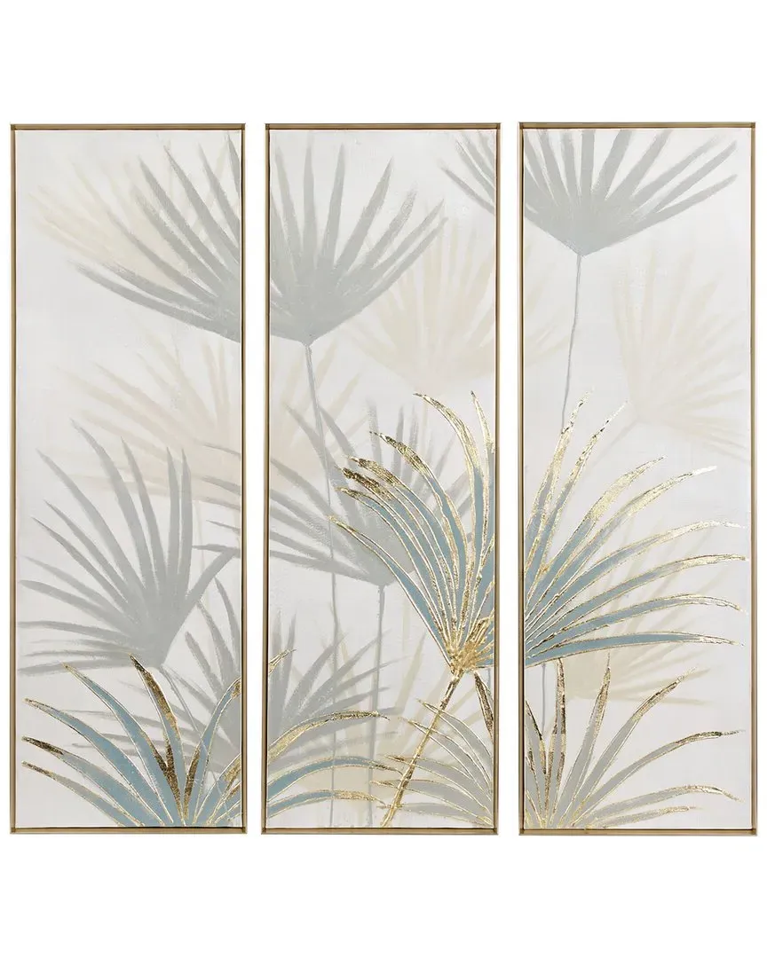 3-Panel Palm Leaves Framed Wall Art - Gold