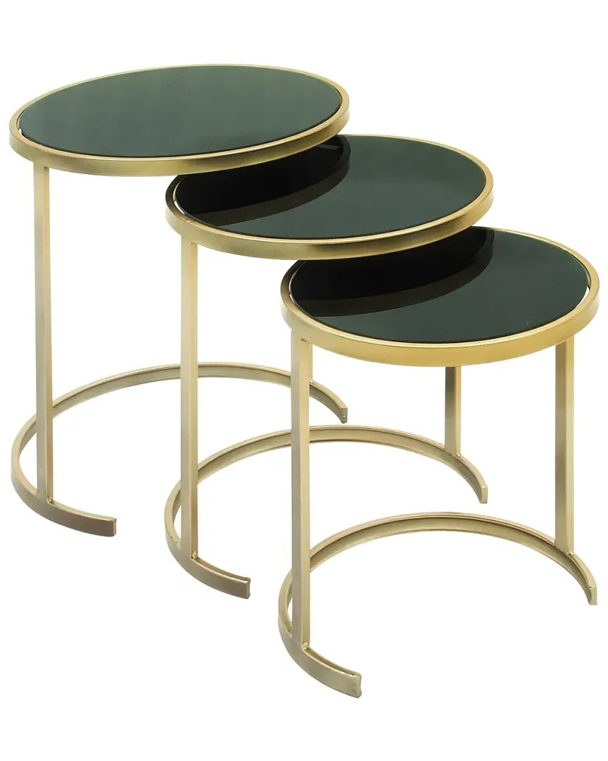 3-Piece Metal Glass Nest Tables - Gold, Black image
