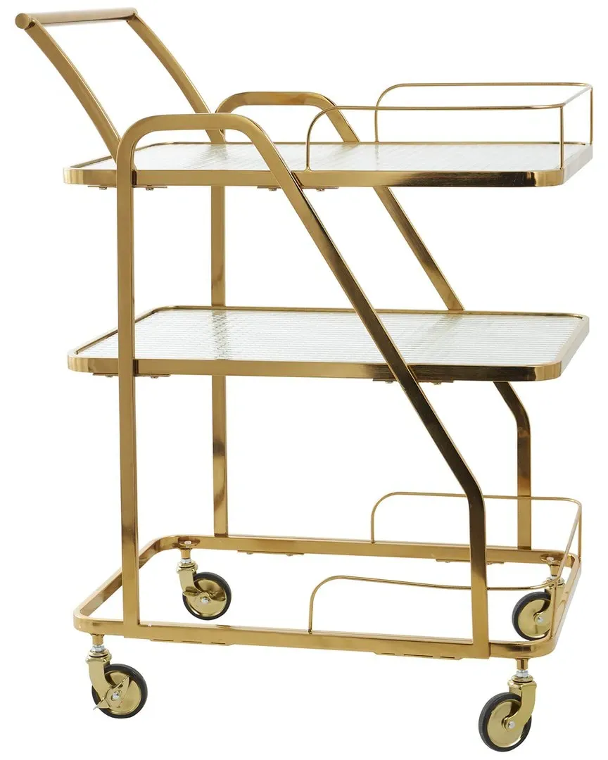 3-Tier Glass Bar Cart with Handle - Gold image