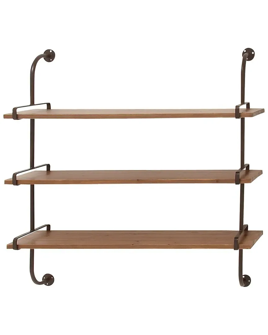 38in Wood & Metal 3-Tier Wall Shelf - Brown