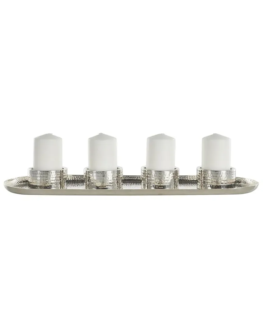 4-Candle Decorative Candelabra with Tray - Silver, Stainless Steel