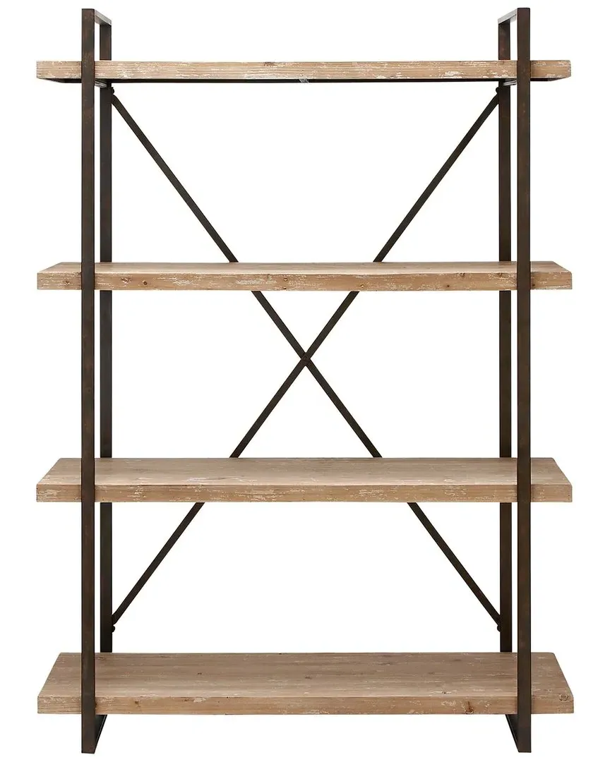 4-Shelf Shelving Unit with Metal Frame - Brown, Fir
