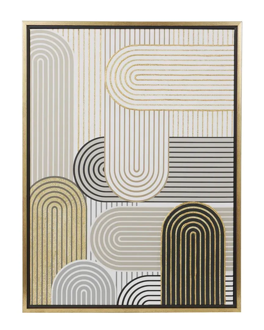Abstract Art Deco Linear Arched Framed Wall Art - Cream, Canvas image