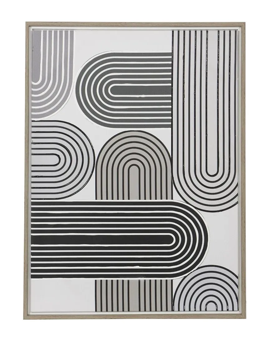 Abstract Art Deco Linear Arched Framed Wall Art - White, Canvas