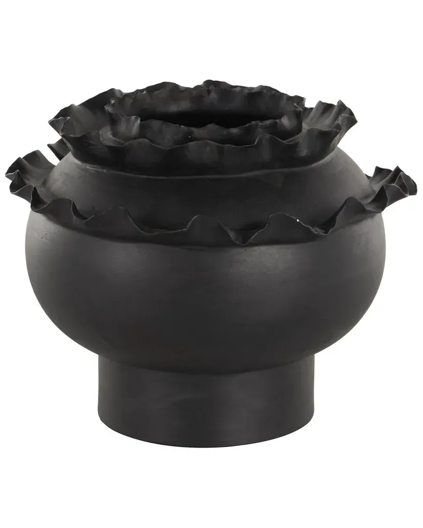 Abstract Ceramic Floral Decorative Vase - Black