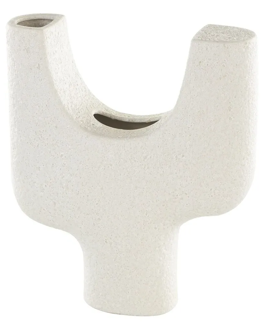 Abstract Curved Ceramic Vase with Dual Openings - White